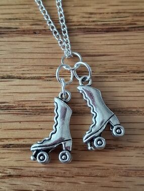 NWT Silver Roller Skate Charm Necklace - Double Skate Pendant